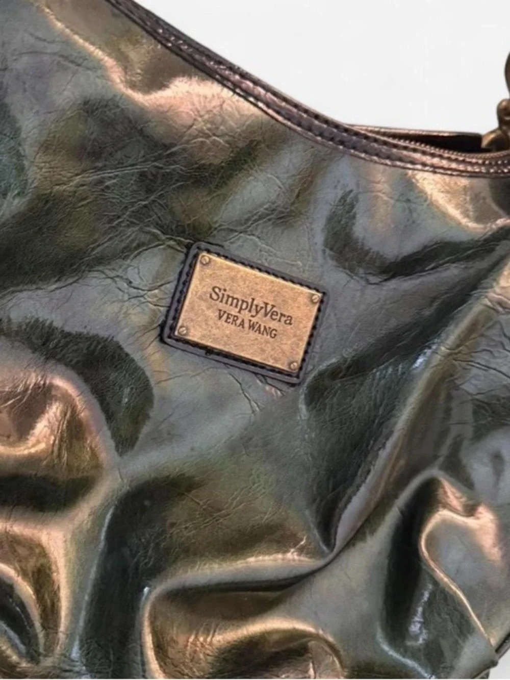 Simply Vera Vera Wang Metallic Olive Green Hobo with Chain-Trim Strap